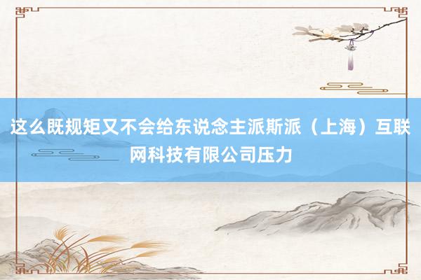 这么既规矩又不会给东说念主派斯派(上海)互联网科技有限公司压力